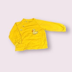 Vintage Baby Yellow Duck Embroidered Long Sleeve Shirt With Button Detail